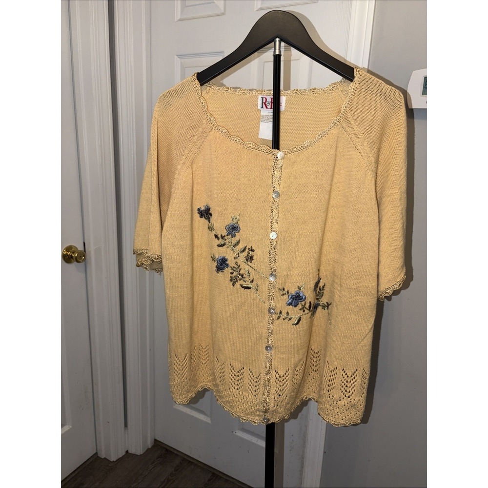 Vintage 90s R&K Originals Sweater 20W Floral‎ Embroidery Grandmacore Whimsical